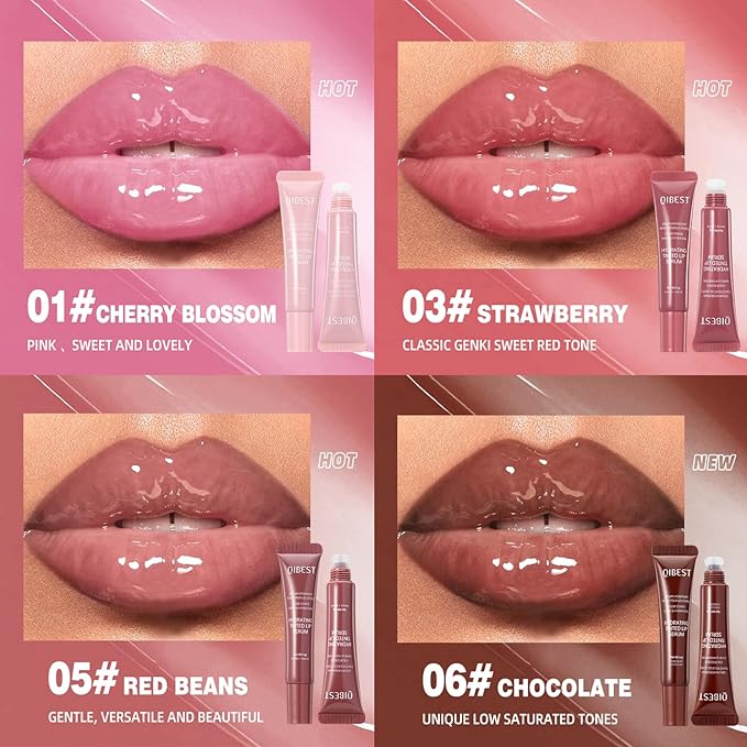 Tinted Lip Serum Gloss – Hydrating Lip Plumper with Natural Shine, Nourishing Hydration with Polypeptide Non-Sticky, Long-Lasting Color, Moisturizing Lip Makeup (4Pcs)