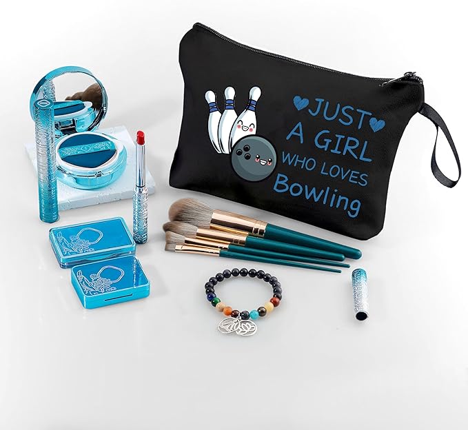 Bowling Gifts for Women,Funny Bowling Gifts,Just A Girl Who Loves Bowling,Small Cosmetic Makeup Bag,Birthday Gifts for Women Her Bff Bestie Best Friend Sister,Bowling Accessories