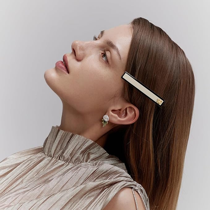 SHE'S FREE STYLE JUST FOR YOU [Chanel-style] Hair Barrettes for Women, Acetate Resin Barettes, Classic Black & White, French Hair Accessories for Thin Hair, Anti-Slip for Half-Hair (Small,3.1 inch)