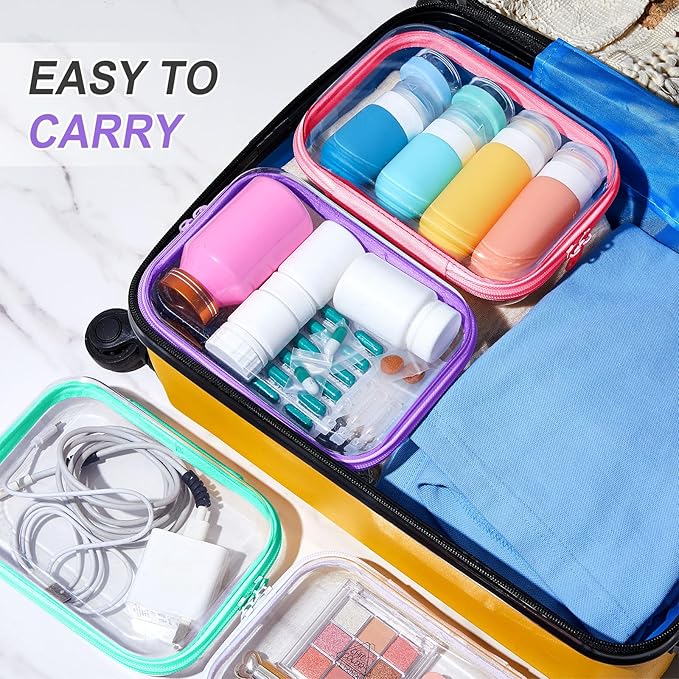 Sanwuta 6 Pcs Clear Hard Zipper Case Hard Plastic Zipper Pouches Makeup Bag Pencil Pouches Transparent Cases for Snacks Plastic Storage Organizer Box for Travel(Colorful,7.09 x 5.12 x 2 Inch)