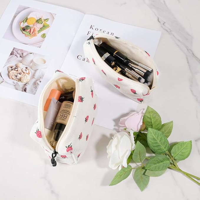 Small Cosmetic Bag set for Women Corduroy Makeup Bag with Interior Pocketes Cute Corduroy Makeup Pouches Women Small Toiletry Bag