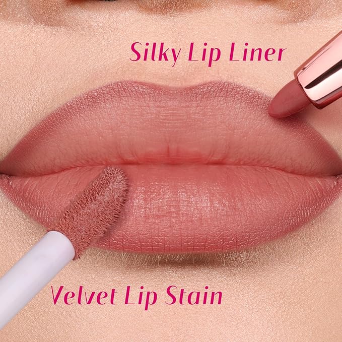 bayfree 2 PCS Lip Liner and Lip Stain Combo Set, High Pigmented Long Lasting Velvet Lip Tint, Well-Defined Lipliner, Weightless Waterproof Not Animal Tested, Matte Finish Makeup