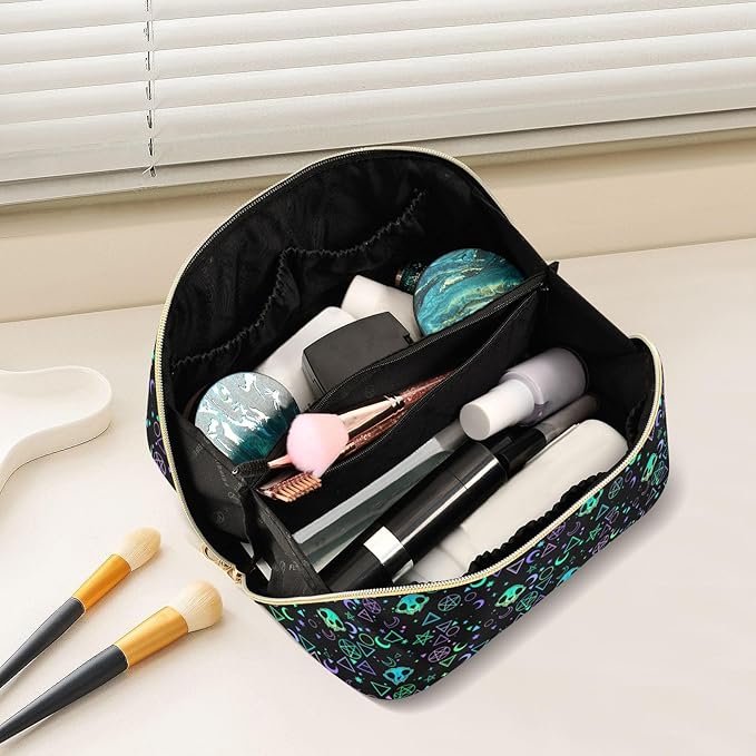 Makeup Organizer Bag, Magic Skulls Travel Makeup Bags Makeup Vanity Case Large Capacity Rhombus Cosmetic Toiletry Bag for Girl Women Ladies