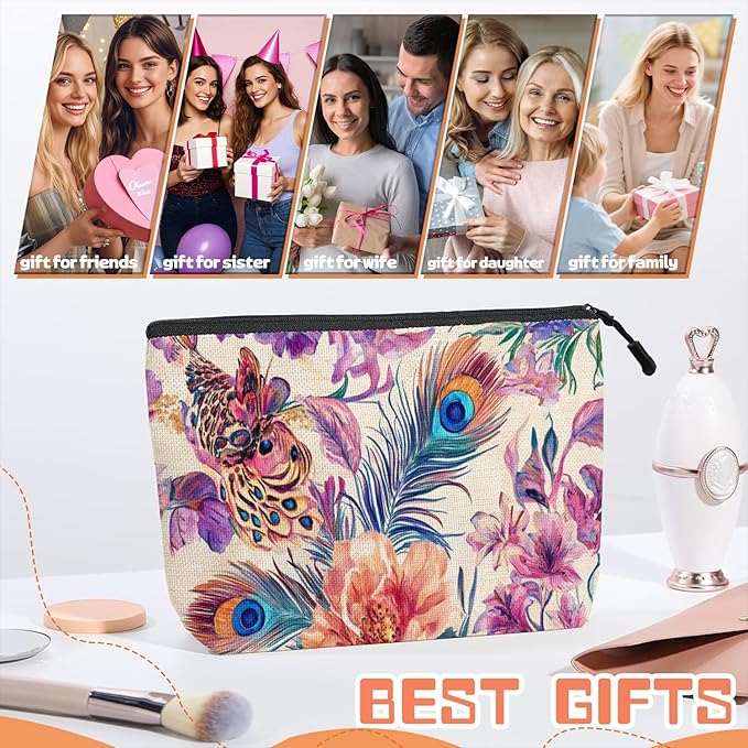 Cosmetic Bags Travel Makeup Toilet Case Waterproof Pouch for Women Girls 6.7X9.45inches - Gorgeous Floral - Peacock Tapestry