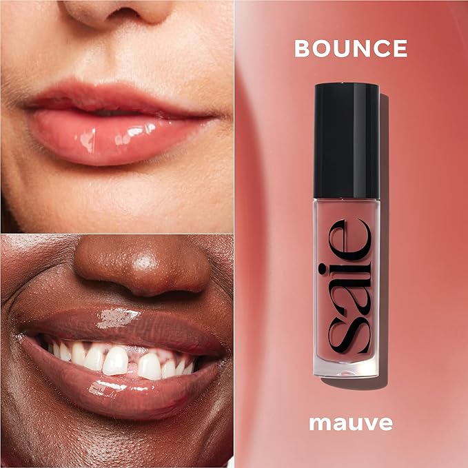 Saie Glossybounce Duo - Hydrating Lip Gloss & Tinted Lip Oil Hybrid - Disco (.17 oz), Bounce (.17 oz), Non-Sticky Shine with Hyaluronic Acid & Jojoba Oil for Soft, Plump Lips