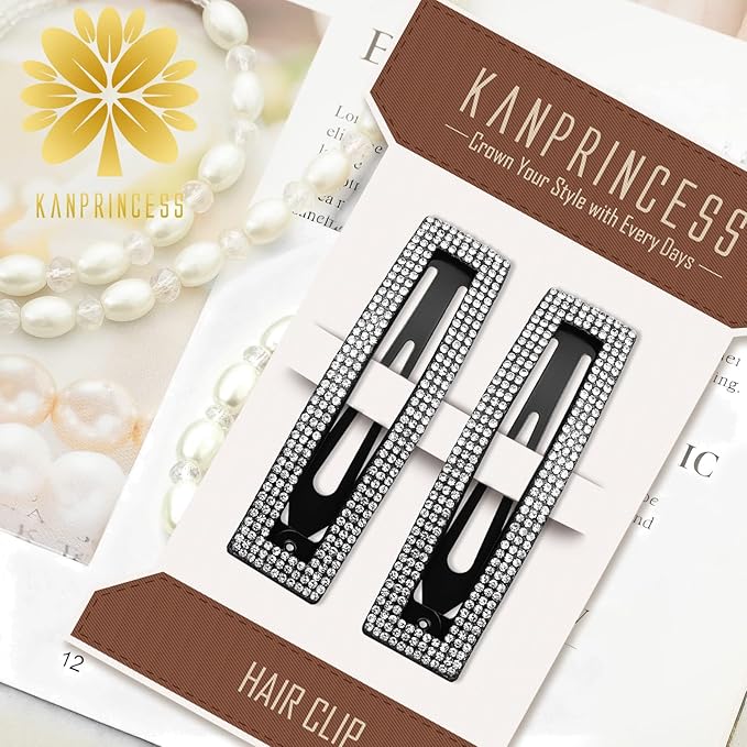 Rhinestone and Crystal Hair Clips 2-Pack, Sparkly Barrettes & Elegant Bling Accessories for Women & Girls(Set1)