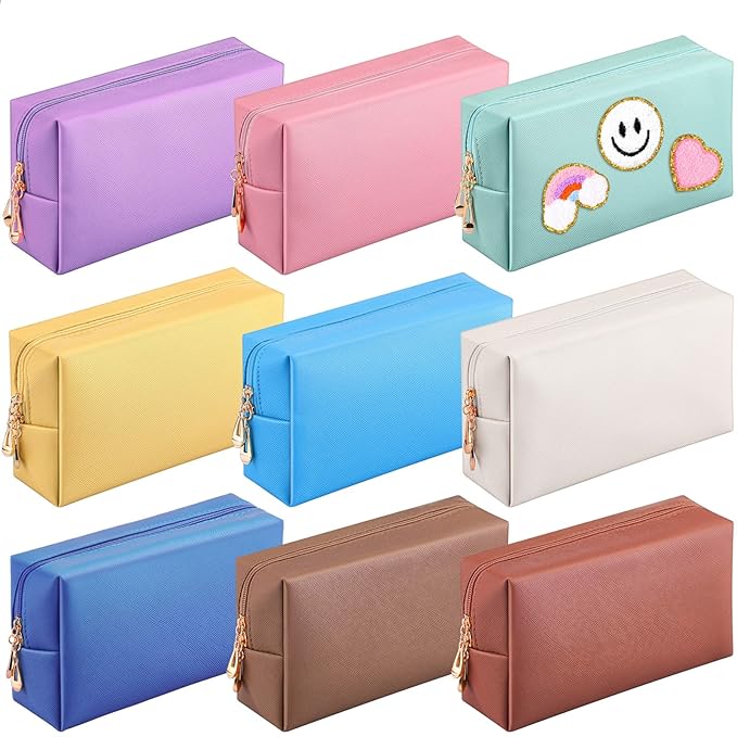 Sanwuta 9 Pcs Makeup Bags Bulk PU Double Zippers Cosmetic Bag Makeup Toiletry Christmas Small Pouch Portable Travel Organizers Case for Women Bridesmaid Party End of The Year(Vintage Colors)