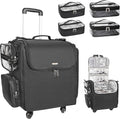 Relavel Rolling Makeup Train Case with 4 Pcs Clear Makeup Bags, Hairstylist Traveling Bag with 4 Wheels, Heat Insulation Full Layer, Adjustable Dividers, Hair Tools and Cosmetics Storage Organizer