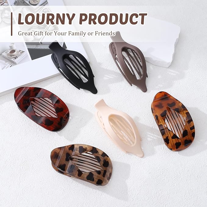 Lourny Flat Hair Clips for Women, 6PCS Flat Claw Clips for Thin Hair Lightweight Non-Slip Claw Clips for Women