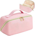 for Christmas Day Gifts, Makeup Bag for Women, PU Leather Travel Toiletry Bags, Initial Make Up Cosmetic Pouch for Teen Girls, Wide Open Portable Skincare Bag, Personalized Birthday Gifts, Pink