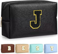 TOPEAST Birthday Gifts for Girls, Travel Makeup Bag Chenille Letter Pouch Cosmetic Bag, Makeup Travel Organizer, Monogrammed Bridesmaid Gifts for Women, Cute Stuff for Girls (Black J)