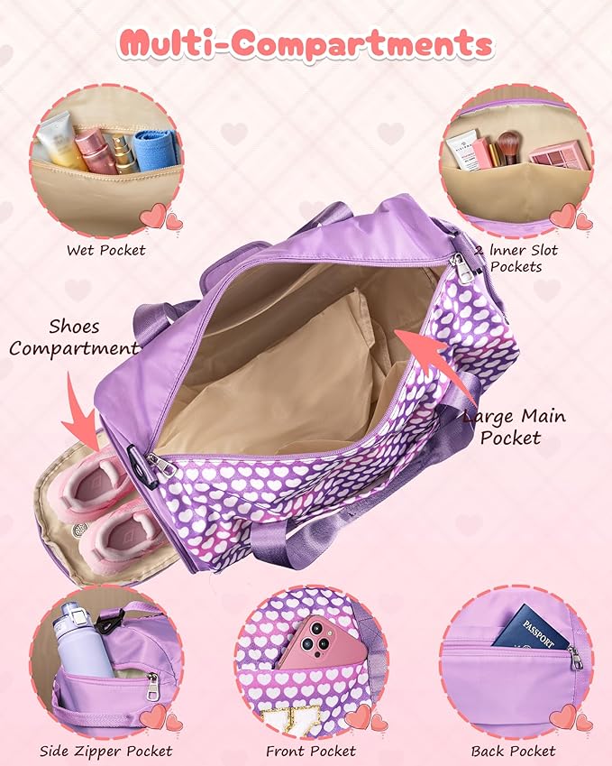 Gifts for 4 5 6 7 8 Year Old Girl, Girls Travel Duffel Bag, Kids Initial Overnight Bags with Shoe Compartment, Personalized Gym Ballet Dance Bag with Makeup Pouch, Birthday Gift (Letter C)