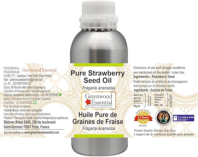 Greenwood Essential Pure Strawberry Seed oil (Fragaria ananassa) Natural Therapeutic Grade 1250ml (42 oz)