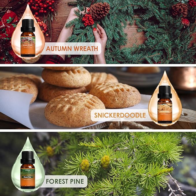 Autumn Fragrance Oil Set, ARVIDSSON Fall Essential Oils for Diffuser and Candle Making, Pumpkin Spice, Cinnamon, Spiced Cider, Snickerdoodle, Autumn Wreath, Pine, Cozy Scented Oils