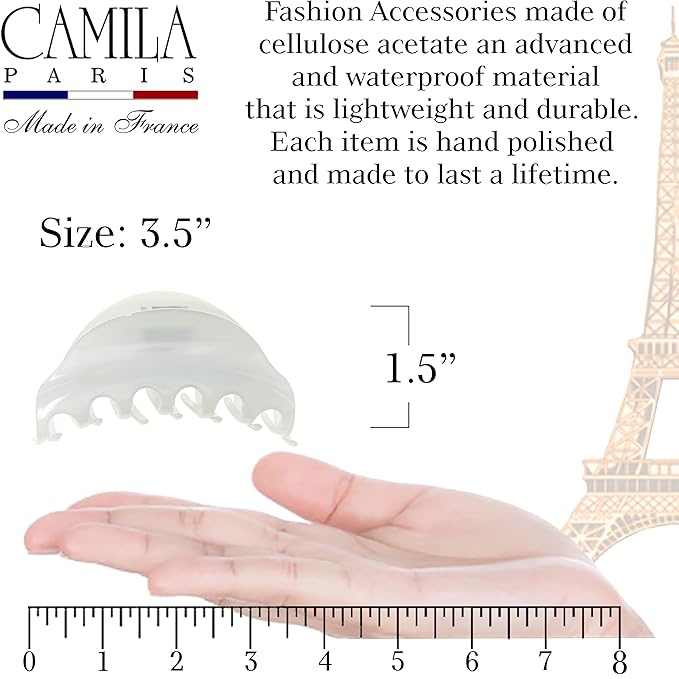 Camila Paris CP2555 French Hair Clip for Women for Thick Hair for Long Curly Wavy Hair, White, Girls Hair Claw Clips Jaw Styling Hair Accessories for Women, Strong Hold No Slip Grip, Made in France
