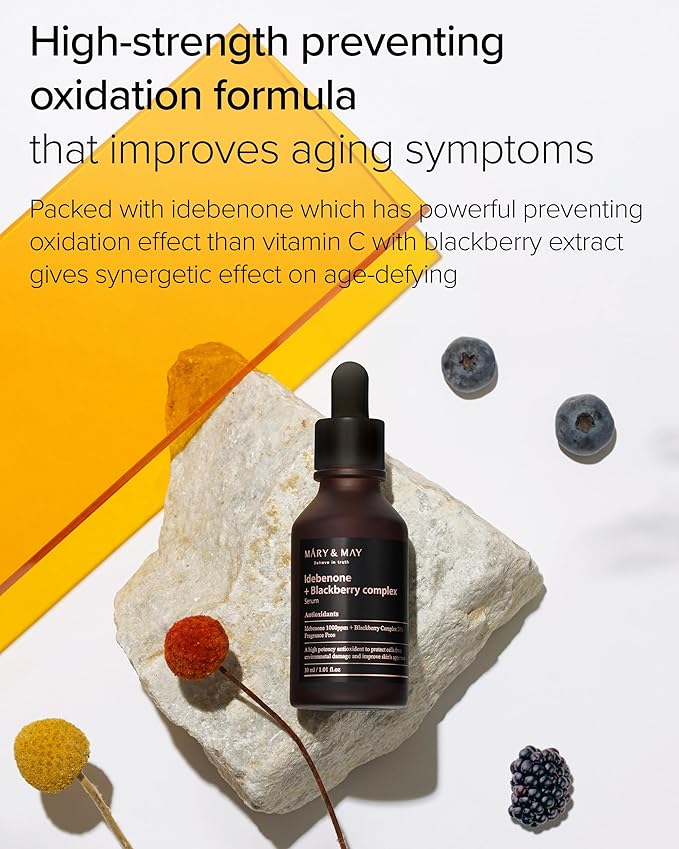 Mary&May Idebenone + Blackberry Complex Serum - Potent Anti Aging for Enhanced Antioxidant and Skin Nourishment - Korean Face Skincare, EWG Green Grade, Cruelty-Free, 1.01 fl.oz.