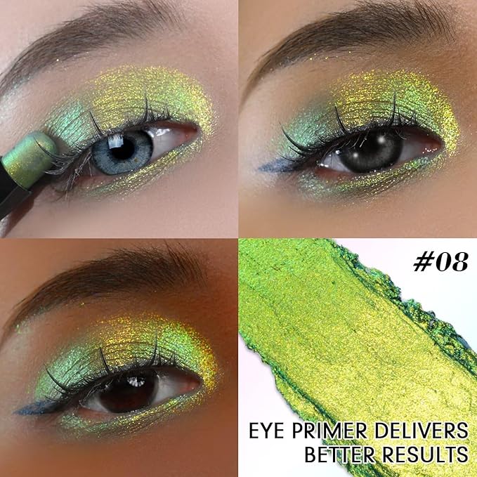 CHARMACY New Duochrome Long Stay Eyeshadow Stick, Creamy Eye Shadow Stick, Multicolor-Shifting Glitter Eyeshadow, Waterproof & Smudge-Proof, High Pigmented, Built-in Smudger #08