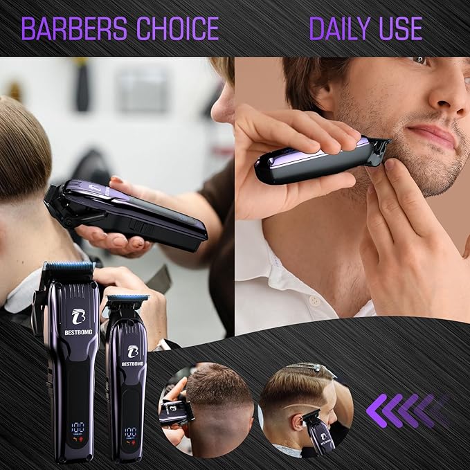 BESTBOMG® Professional Hair Clippers for Men, Professional Barber Clippers and Trimmer Set, Mens Cordless Hair Clipper for Barbers Haircut Kit, BS-808C (Blue)