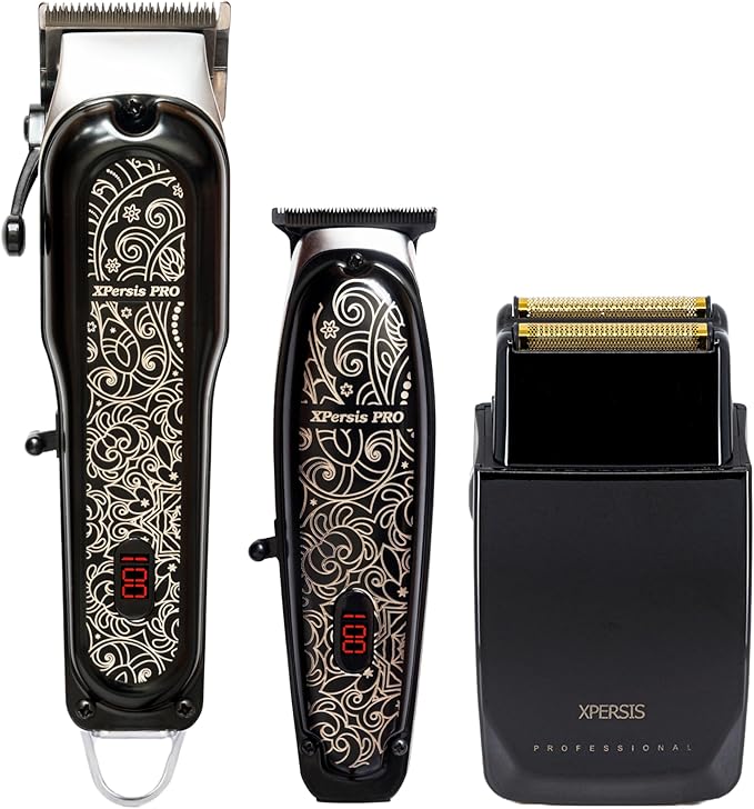 PRO All Metal Quiet and Low Vibration Cordless Hair Clipper + Hair Trimmer for Mens and Barbers +Shaver with Sharp Blades, Cord/Cordless Electric Razor for Mens Black