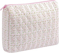 Makeup Bag Travel Cosmetic Bag for Women Girls, Zipper Make Up Pouch, Floral Flowers Toiletry Organizer Makeup, Portable Storage Cosmetic Travel Cloth Bag (L/Pink Floral)