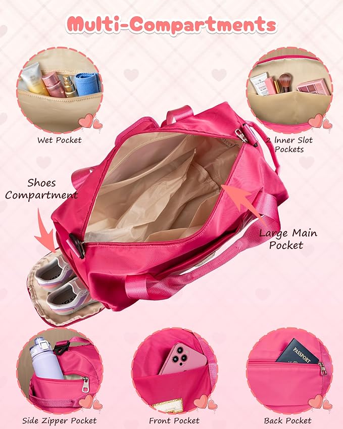 Gifts for Teen Girl, Girls Travel Duffel Bag, Kids Initial Overnight Bags with Shoe Compartment, Customized Sport Gym Weekender Bag with Makeup Pouch, Stocking Stuffers for Kid (Letter M)