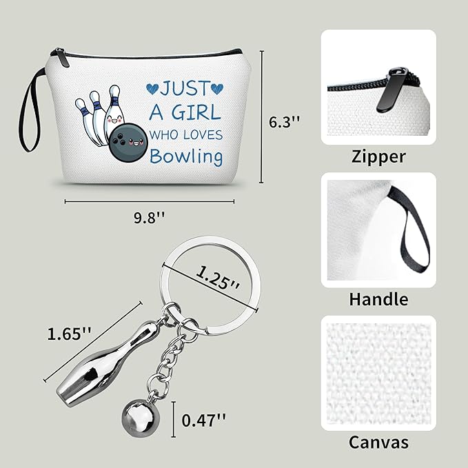 Bowling Party Favors,Bowling Gifts for Women,Makeup Bag With Bowling Keychain,Just A Girl Who Loves Bowling,Bowling Gifts,Graduation Gifts for Her,Bowling Accessories