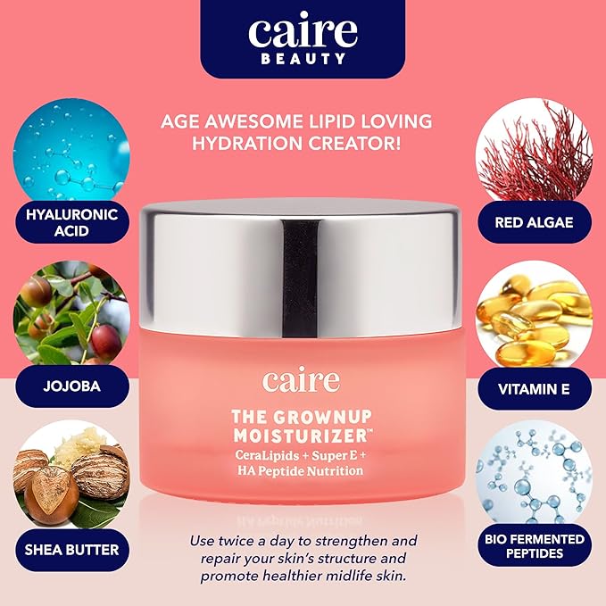 Caire The Grownup Pro-Aging Moisturizer Advanced Hyaluronic Acid Peptide Natural Ceramide Lipid Replenishing moisturizer. Wrinkle Fighting, Collagen Generation (15 ml)