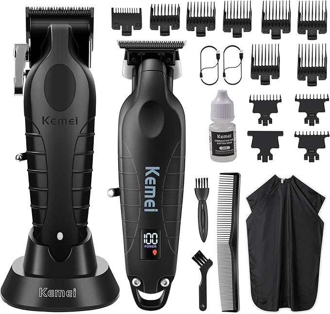 KEMEI Hair Clippers for Men, Professional Clipper and Trimmers Set, Cordless Zero Gap Trimmer for Men with LED Display, 11 Guide Combs