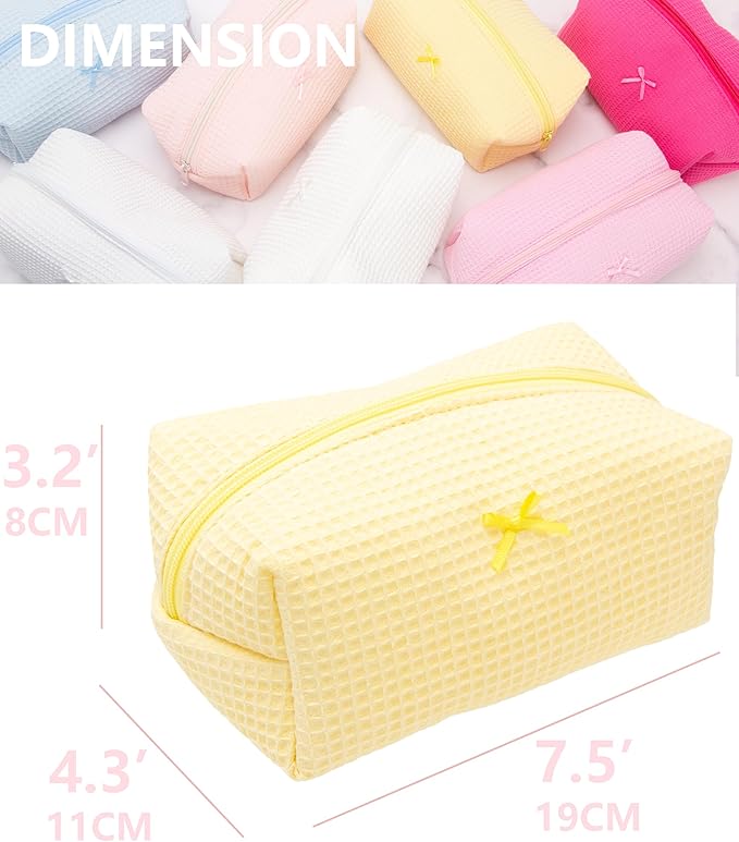 PAZIMIIK 2PCS Cozy Makeup Bag Travel Cosmetic Bag for Women Soft Toiletry Bag Aesthetic Makeup Organizer Portable Large Zipper Pouch for Skincare Beauty Accessories Brushes Waffle Check Yellow