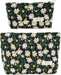 2 Pcs Makeup Bags, Large Cosmetic Bag Travel Toiletry Bag Organizer for Women, Embroidery Craft, Floral Makeup Bag Small Cosmetic Pouch Purse with Zipper Gifts for Girls Teen