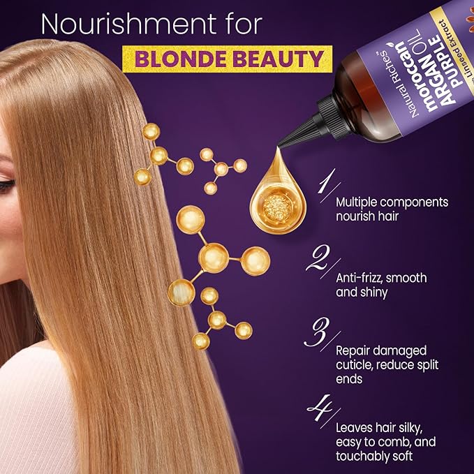 Natural Riches Moroccan Argan Oil Purple, Anti-Brass Hair Treatment with Linseed Extract for Silver Blonde Platinum Hair removes Yellow & Brass tones. Grey Highlighted Hair 8 fl oz