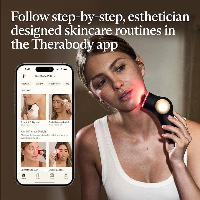 TheraFace Therabody TheraFace PRO - Microcurrent Facial Device, 8-in-1 Compact Face Massager&Facial Sculpting Tool with Light Therapy for Skin Tightening, Anti Wrinkle, Anti Aging & Skin Care (Black)
