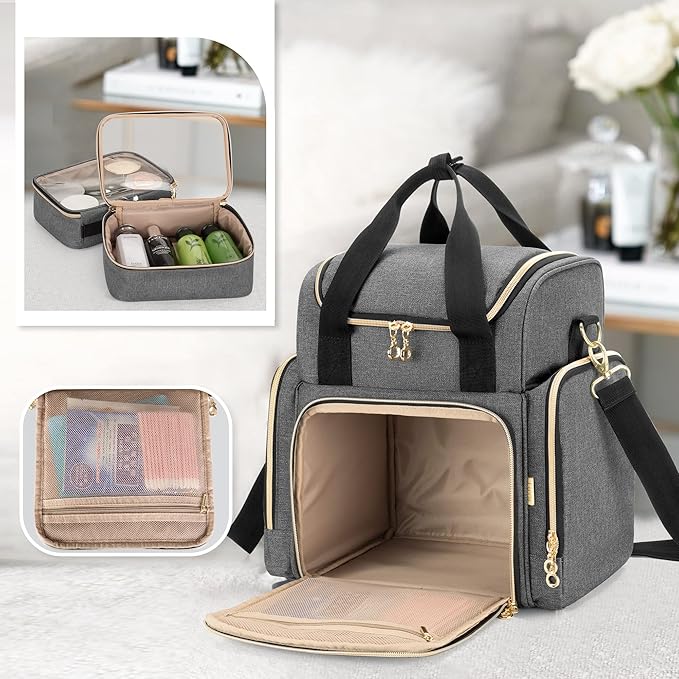 LUXJA Travel Makeup Bag with 2 Removable Cases, Cosmetic Bag with Multiple Storage Sections (Patent Pending), Gray