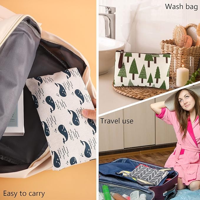 8 Pcs Canvas Cosmetic Bag, Multi-function Travel Makeup Bag Cosmetic Pouch with Zipper Travel Toiletry Bag Small Makeup Pouch Christmas Gifts Stocking Stuffers for Women