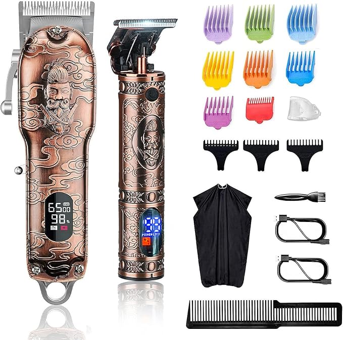 Hair Clippers and Trimmers Set for Men, Professional Cordless Barber Clippers for Hair Cutting, Beard Trimmer Hair Cutting Kit with T-Blade Close Cutting Trimmer