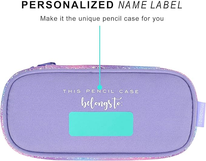 mibasies Girls Pencil Case for Kids, Multi-Slot Pencil Pouch, Pink Purple Rainbow