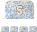 JOVAKIT Conch Alphabet Makeup Bag Cosmetic Bag for Women, Christmas Gifts for Women Girls, Blue Floral Coquette Travel Bag, Zipper Make Up Pouch Organizer Trendy Stuff (Blue Floral S)