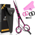 BEAUTICONE ® Hair Cutting Scissors - High Carbon SS 6.5" Professional Barber-Grade Salon Shears with Serrated & Razor Edge - Black Premium Gift Box with Leather Pouch & Extra Accs - Ultra Lightweight