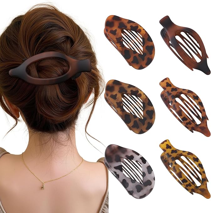 Lourny Flat Hair Clips for Women, 6PCS Flat Claw Clips for Thin Hair Lightweight Non-Slip Claw Clips for Women