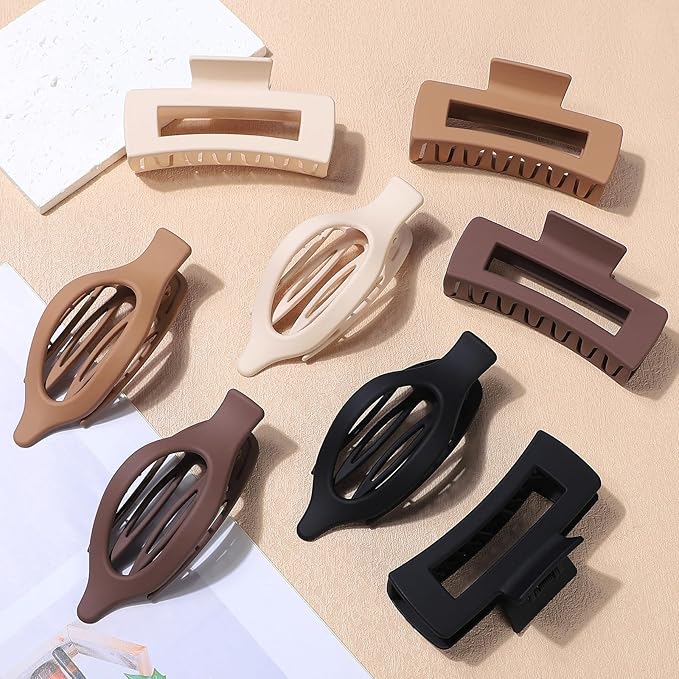 Hair Clips for Women 4.3 Inch Large Hair Claw Clips 8 pcs Square Claw Clips & Flat Hair Clips for Thick or Thin Hair French Concord Hair Barrettes Alligator Hair Accessories for Women (Brown)