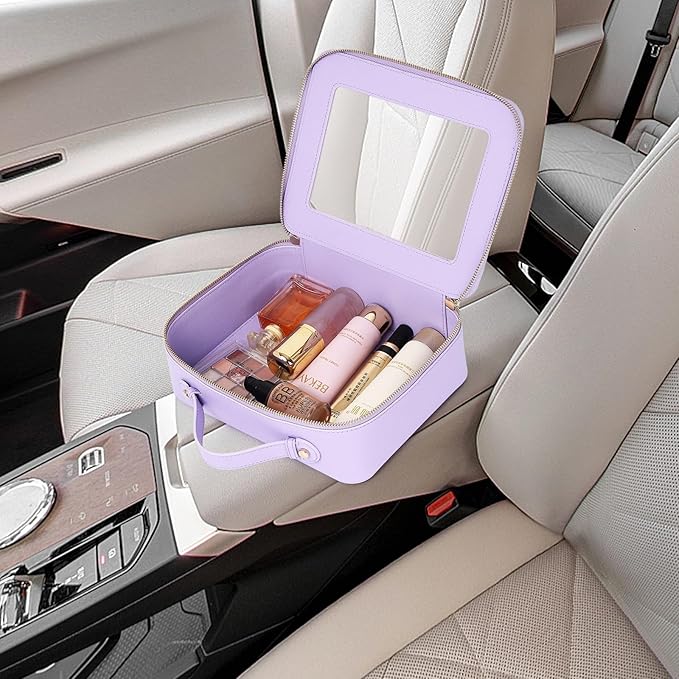 Pinkmik Clear Makeup Bag for Women Waterproof Travel Cosmetics and Toiletries Case Portable Makeup Oaganizer Bag Clear Car Bag with Zipper (X/Purple, M+L)