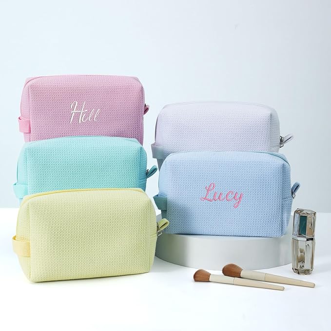 DYSHAYEN Waffle Makeup Pouch Bag, Small Travel Cosmetic Bag, Gifts for Women Bridesmaid,Wedding,Christmas (Mint)