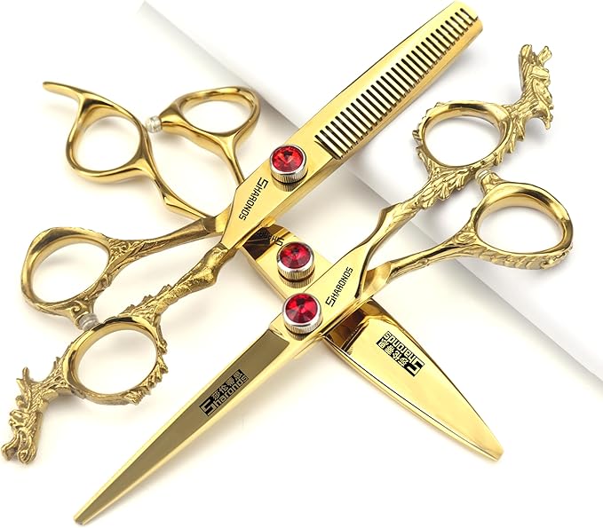 Sharonds 6/7 inch Professional Hair Cutting Scissors Set Hair Cutting Scissors Thinning Teeth Shears Set,Sliver Scissors,Barber,Salon,Hairdressing Scissors Kit,Japanese 440C Scissors (6-inch 3pc-B)