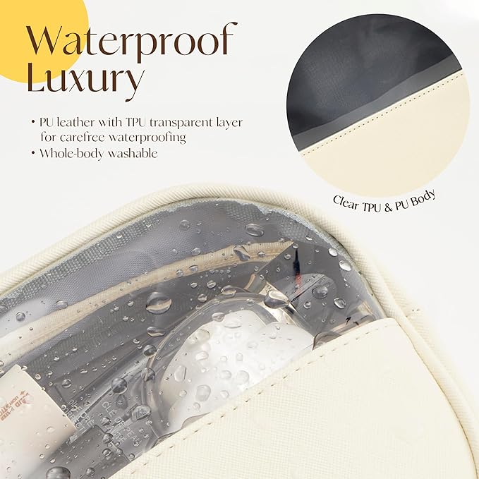 Clear Makeup Bag for Travel, Mini Waterproof Cosmetic Organizer with Zipper, Portable Transparent Toiletry Bag for Women & Men (6.7x6 Inch) - Fits Makeup, Skincare, Jewelry (White)