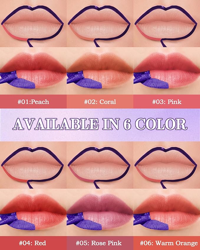 Lip Stain Peel Off, Waterproof Long Lasting Qiciy Tattoo Lip Gloss Color Peel Off Lips Tint Stain, Transfer-Proof Matte Tinted Lips Liner, High Pigmented Tattoo Lipstick Makeup Gift for Women-02 Coral