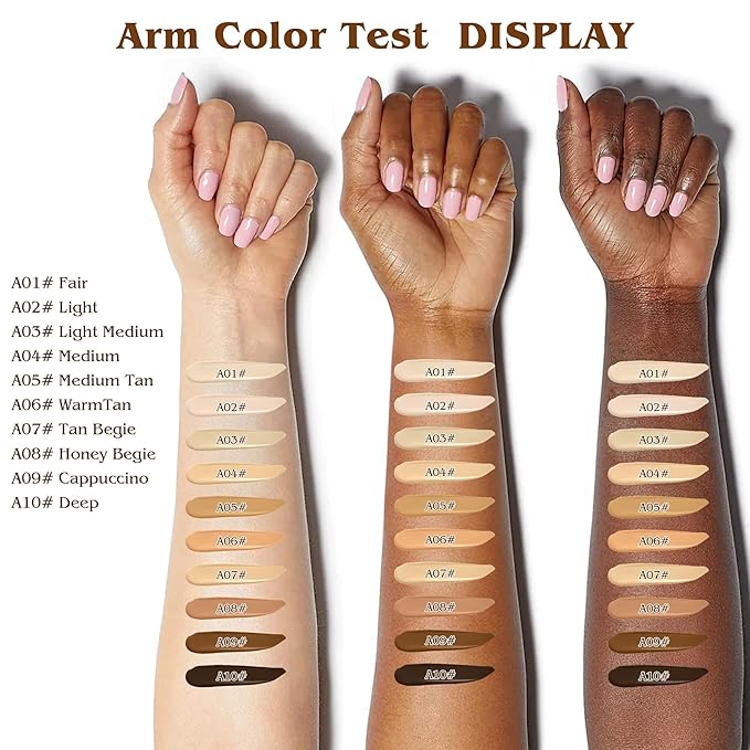 Full Coverage Liquid Concealer, Foundation Makeup for Older Women, Covers Blemishes & Under-Eye Circles, Spots, Matte Finish, Hydrating Primer for Correct, 0.06 fl oz, Vegan & Cruelty-Free A02#Light