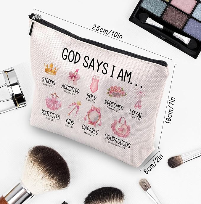Inspirational Christian Gifts for Her, Religious Gifts Motivational Dancer Ballerina Makeup Bag, God Says I Am Dancer Cosmetic Bag Makeup Pouch
