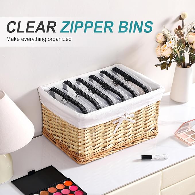 Sanwuta 6 Pcs Clear Hard Zipper Case Hard Plastic Zipper Pouches Makeup Bag Pencil Pouches Transparent Cases for Snacks Plastic Storage Organizer Box for Travel(Black,7.48 x 3.94 x 2 Inch)