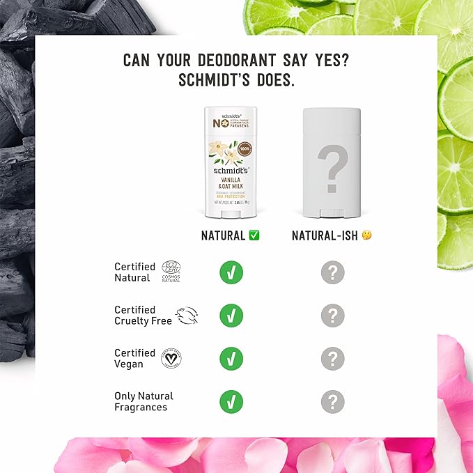 Schmidt's Aluminum-Free Vegan Deodorant Vanilla & Oat Milk with 24 Hour Odor Protection, for Women and Men, Natural Ingredients, Cruelty-Free, 2.65 oz