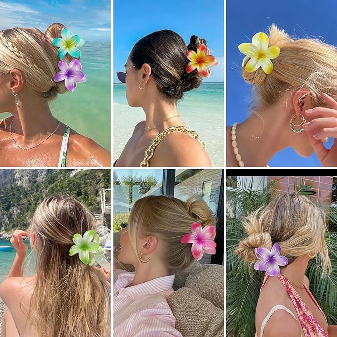 Flower Hair Clips 6 PCS Hawaiian Claw Clips for Vacation Hibiscus Hair Claw Clips Cute Large Hair Clips for Thick and Thin Hair Plumeria Hair Accessories for Women Girls -Petal